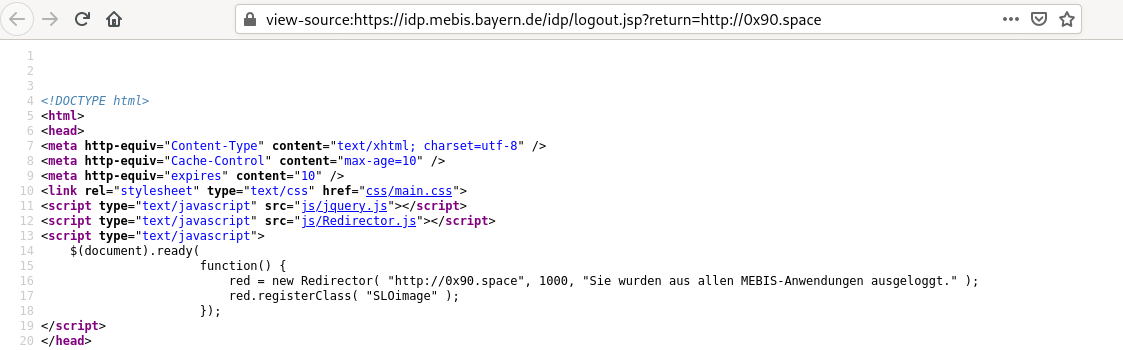 Das http://0x90.space aus der Domain wird in den Quellcode eingebettet.