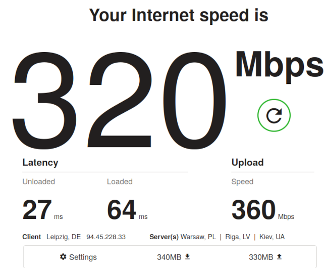 Speedtest in IGER WiFi on Fast.com